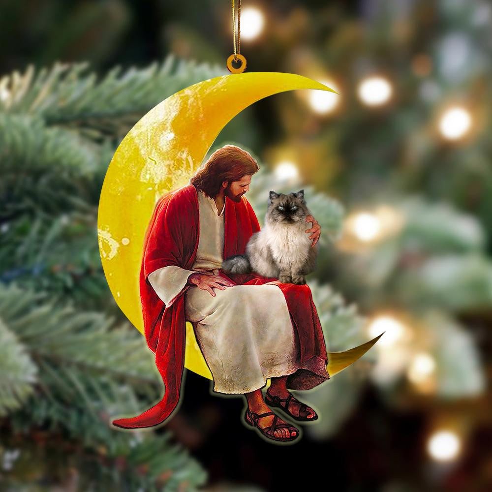 Himalayan And Jesus Sitting On The Moon Hanging Acrylic Ornament for Cat Lover