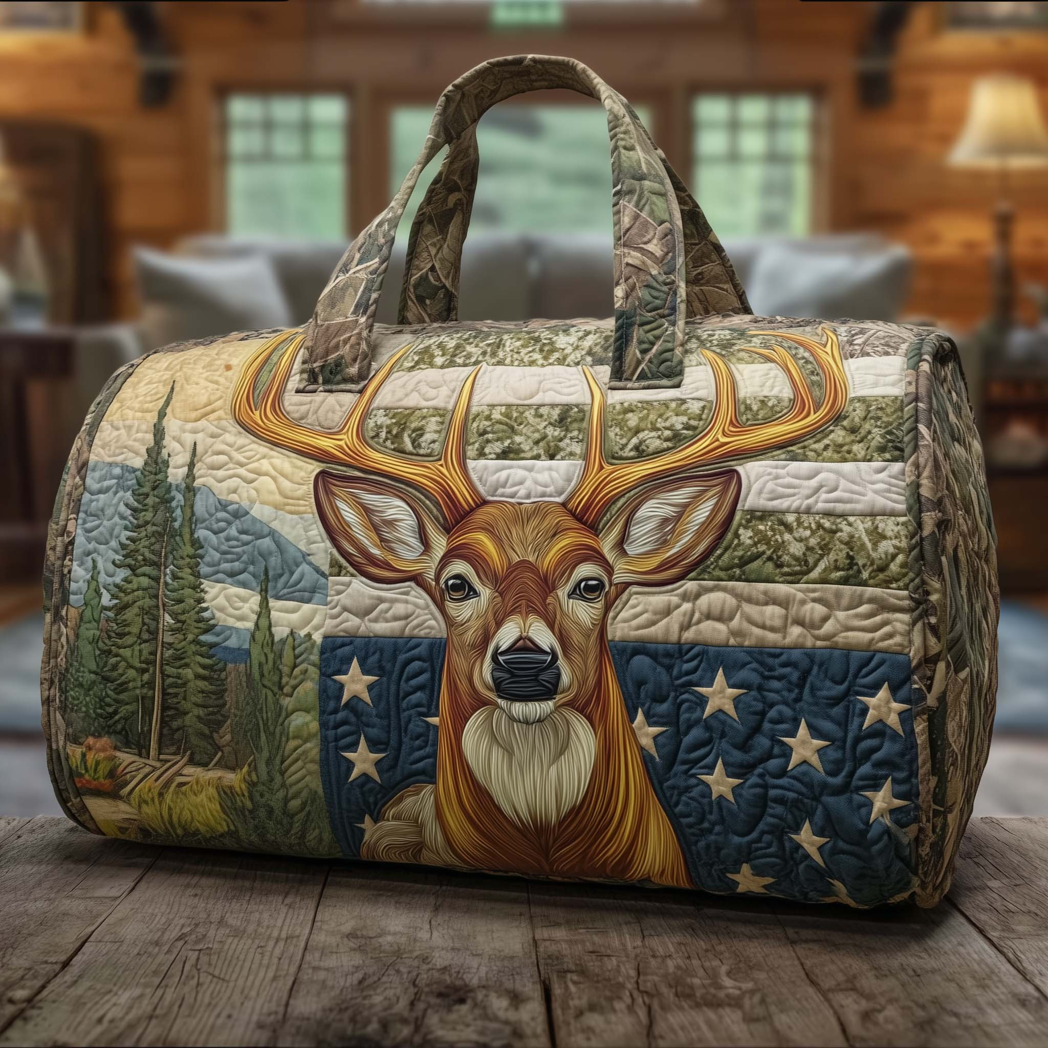 Hinterland Stag Deer Quilted Duffle Bag Rustic Hunting Wildlife Gift For Hunters