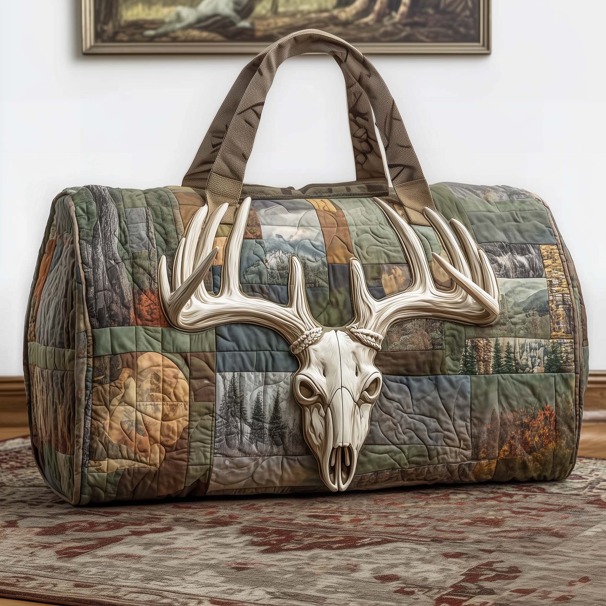 Hinterland Stag Quilted Duffle Bag Deer Wildlife Travel Bag Best Gift For Nature Camping Outdoor Lovers