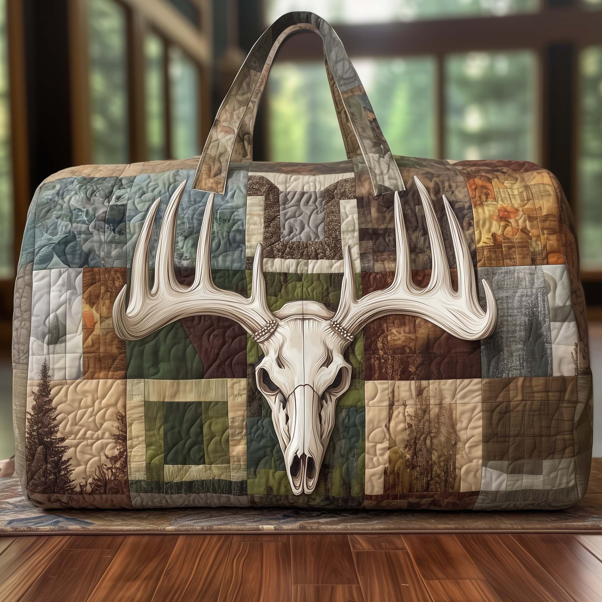Hinterland Stag Skull Quilted Duffle Bag Deer Antler Hunting Best Gift For Him