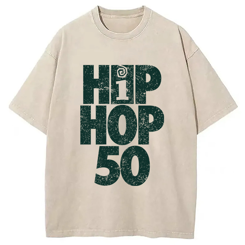 Hip Hop 50 Logo Washed T-Shirt Soft Comfortable Daily T Shirt Gifts For Her