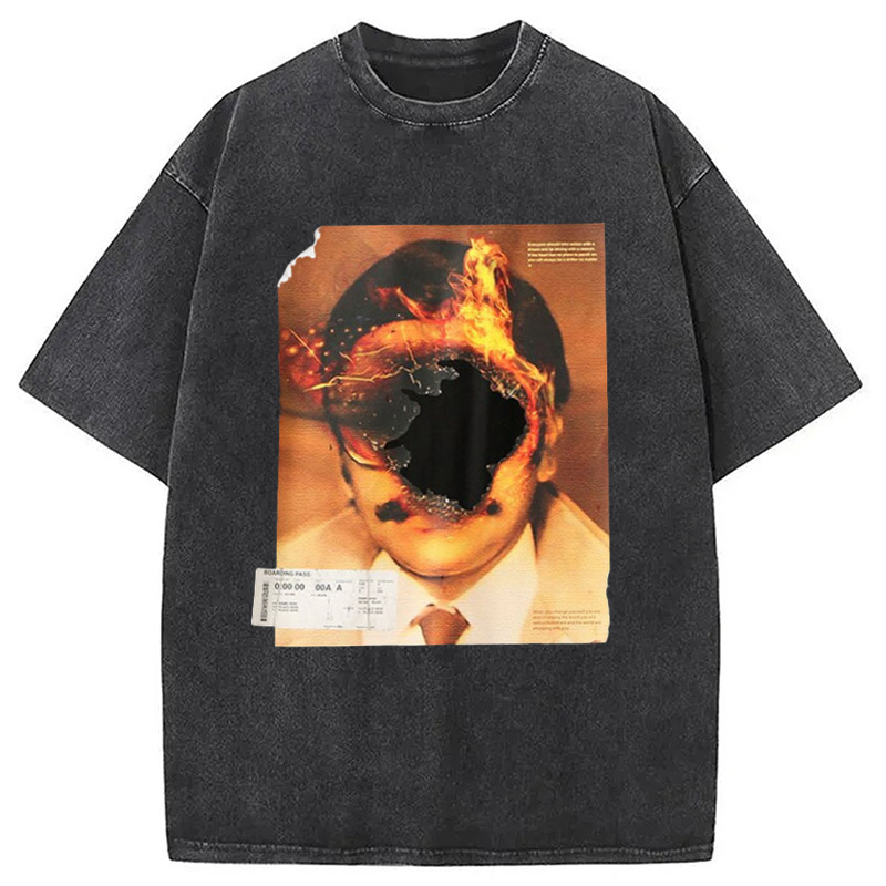 Hiphop Abstract Art Washed T-Shirt Casual Oversized Outfit Style Gifts For Him