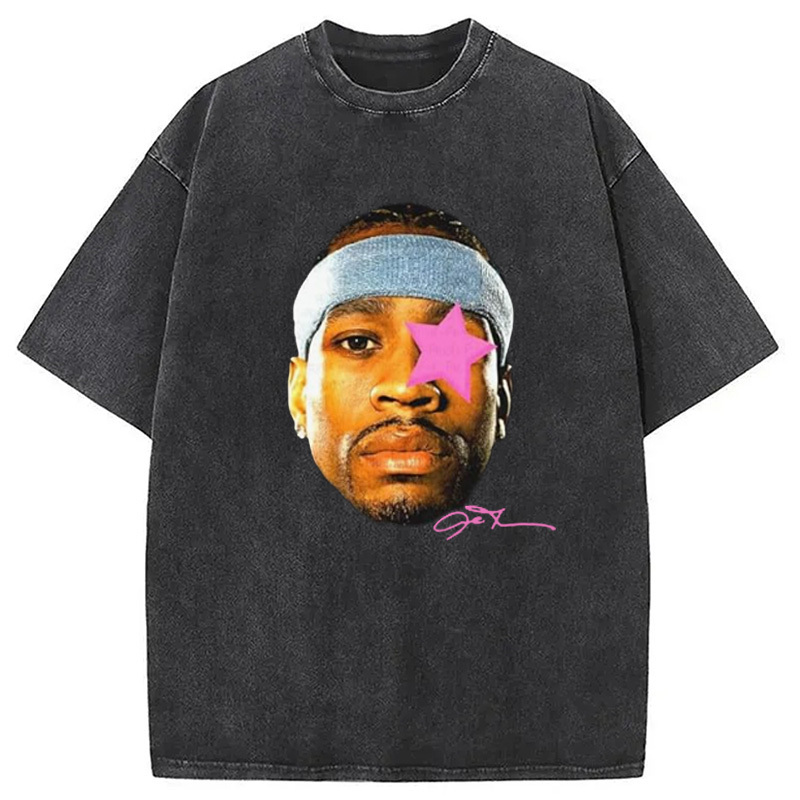 Hiphop AI Allen Basketball Star Washed T-Shirt Cool Graphic Tee For Men Women Gifts For Best Friend