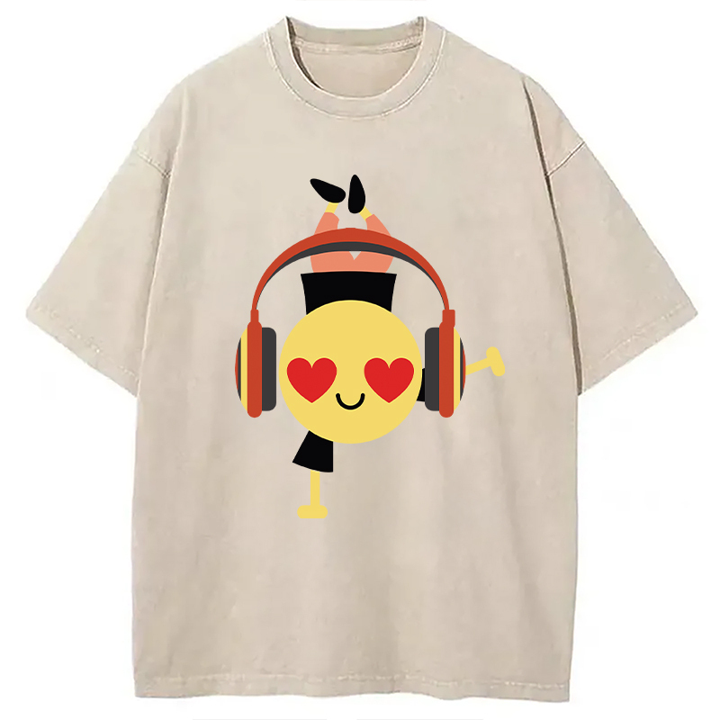 Hiphop Emoji Washed T-Shirt Trendy Everyday Casual Outfit Gifts For Him