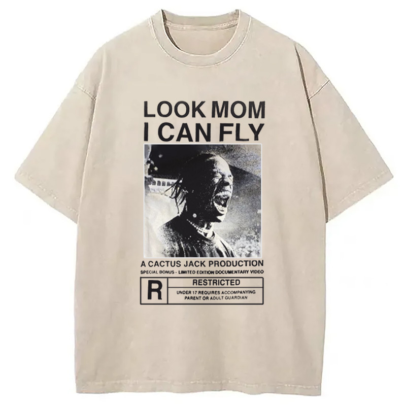 Hiphop I Can Fly Washed T-Shirt Retro Streetwear Graphic Top Gifts For Her