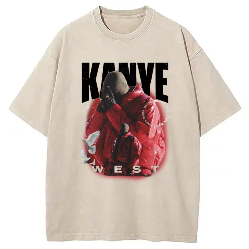 Hiphop Kanye West Washed T-Shirt Minimal Retro Graphic Clothing Gifts For Him