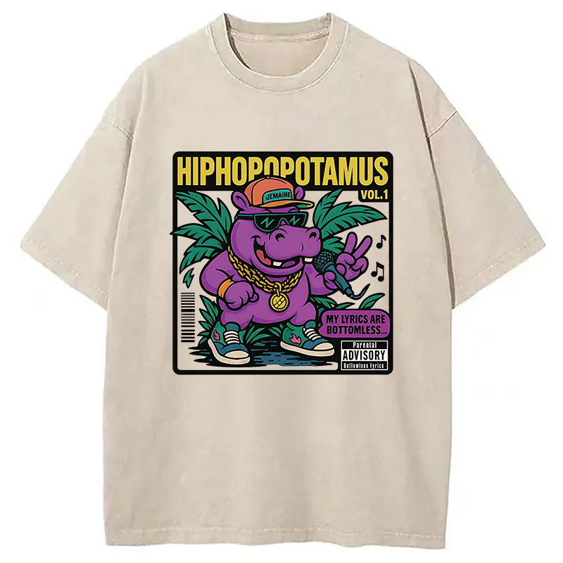 Hiphopopotamus Washed T-Shirt Casual Oversized Outfit Style Gifts For Besties
