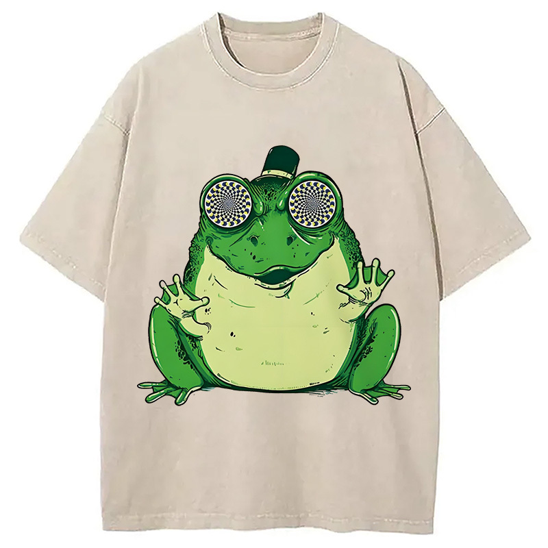 Hipnogenic Star Hypnotize Frog Washed T-Shirt Casual Oversized Outfit Style Gifts For Sister