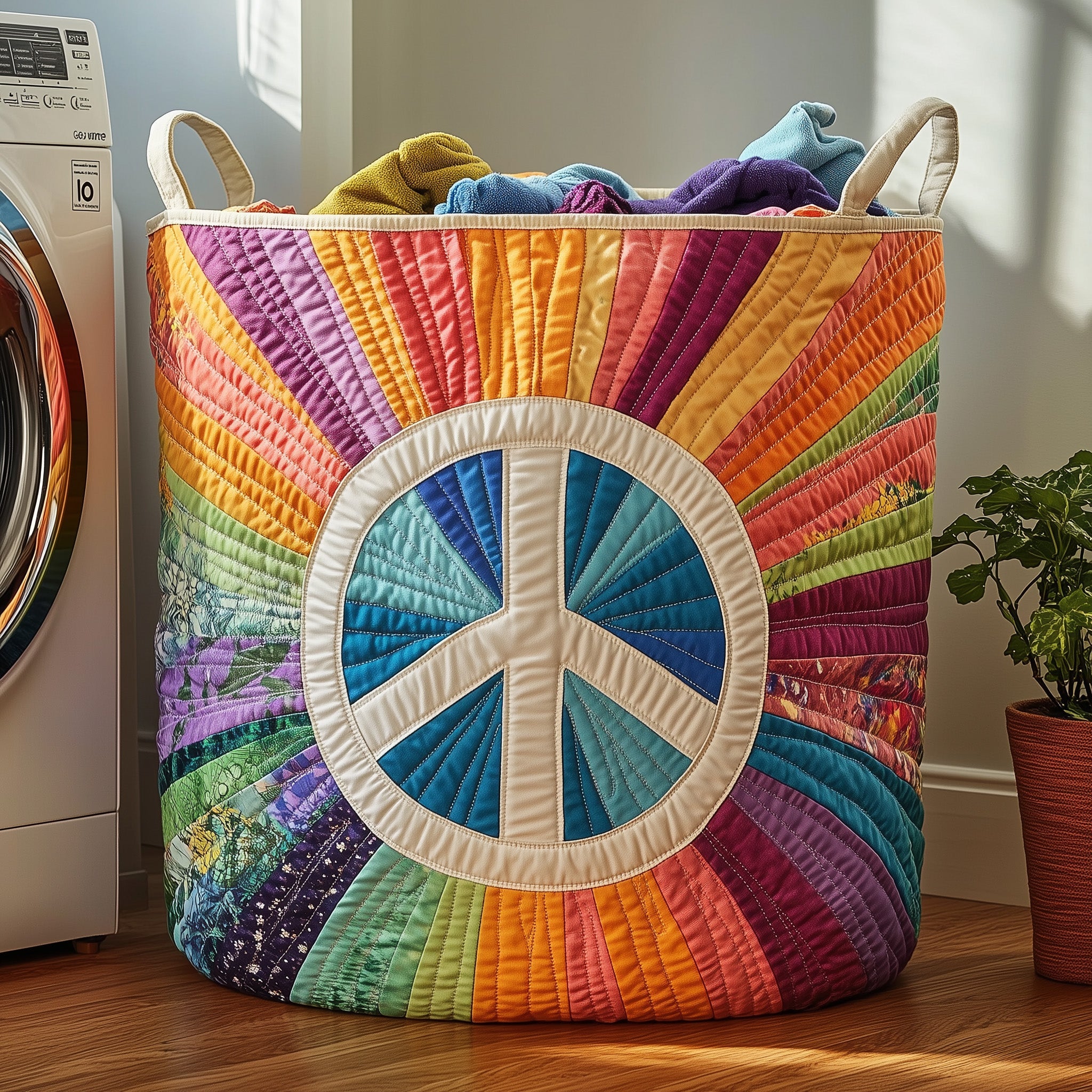 Hippe Peace Sign Quilted Laundry Basket Best Peace Offering Gift For Boyfriend
