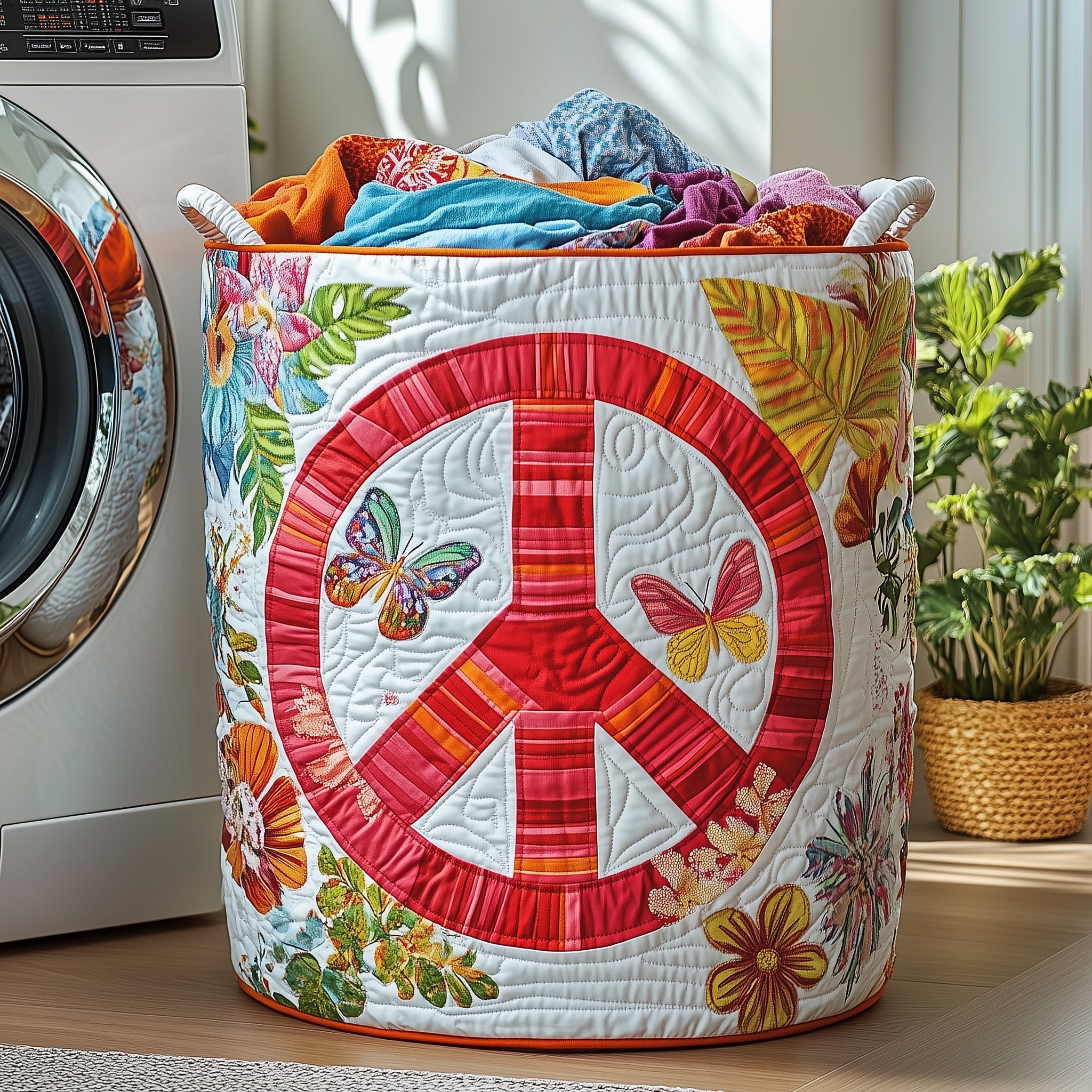 Hippe Peace Sign Quilted Laundry Basket Peace Christmas Stocking