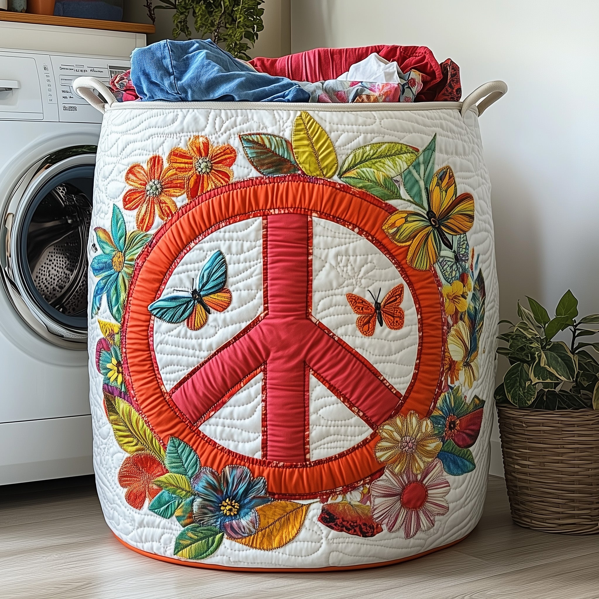 Hippe Peace Sign Quilted Laundry Basket Peace Gifts For Christmas