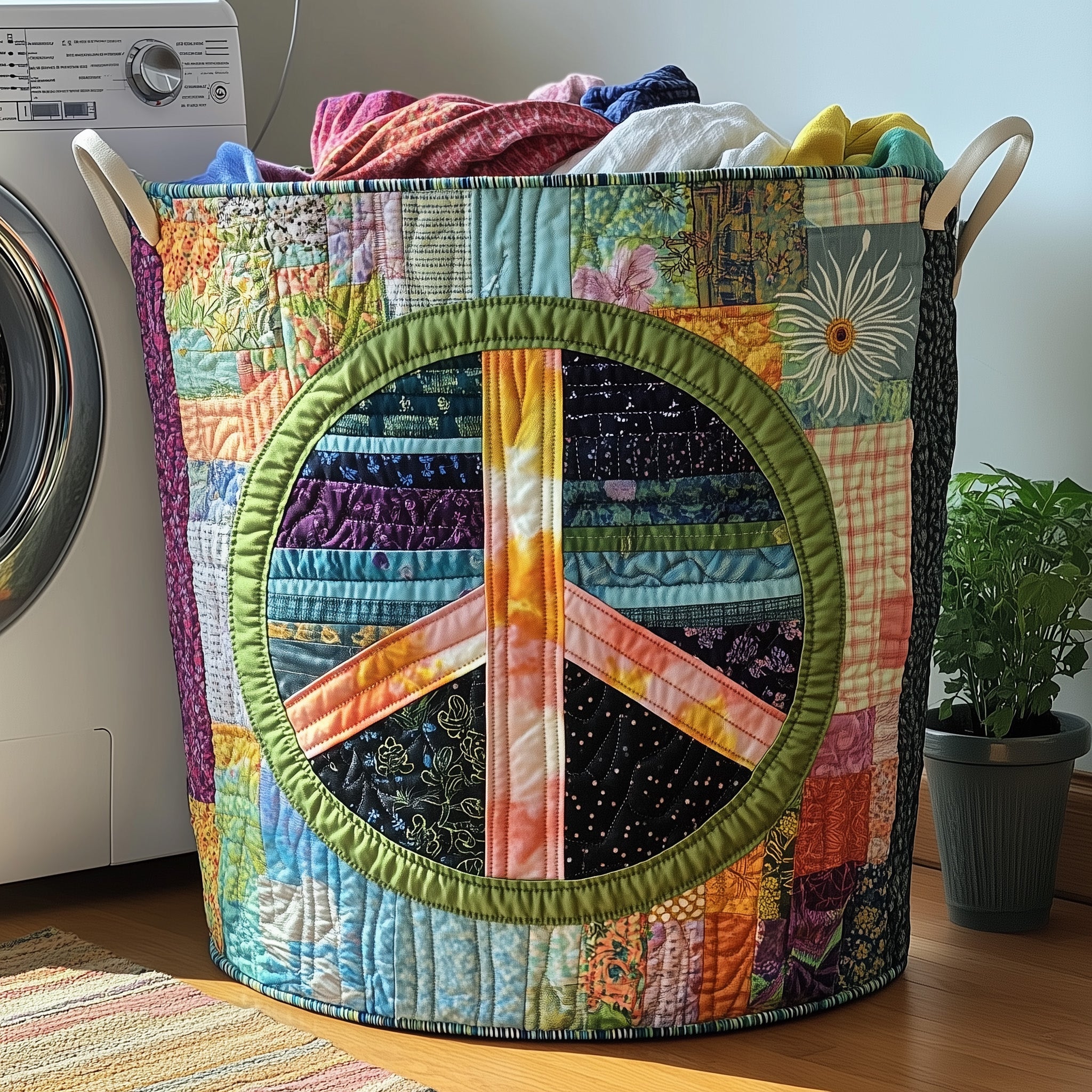 Hippe Peace Sign Quilted Laundry Basket Peace Offering Gift For Boyfriend