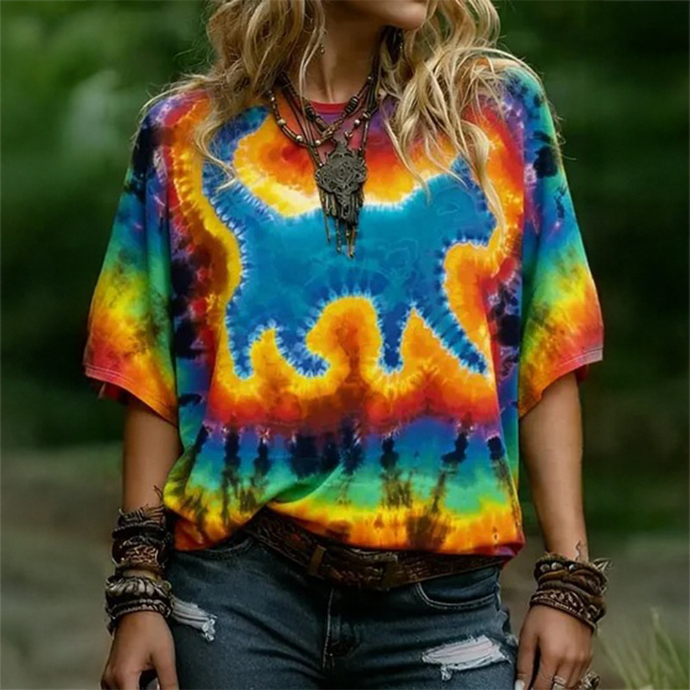 Hippie Abstract Cat Tie Dye Pattern T-Shirt Hippie Style Apparel Cat Lover Gift For Mom