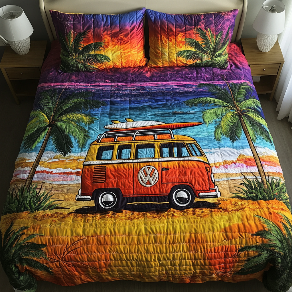 Hippie Adventure Quilted Bedding Set Lovely Bedroom Gift Idea for Housewarming