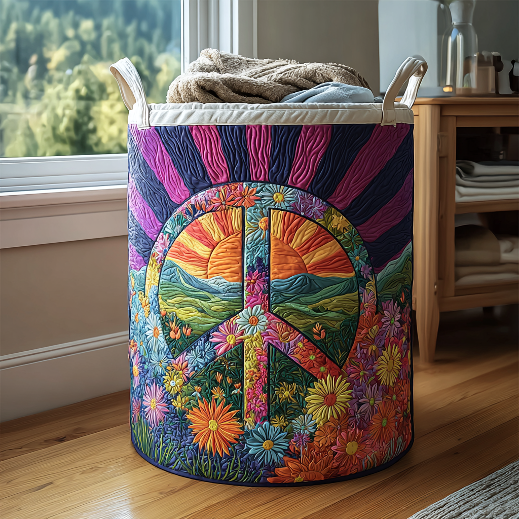 Hippie Bloom Quilted Laundry Basket Premium Quilted Laundry Basket with Sturdy Handles