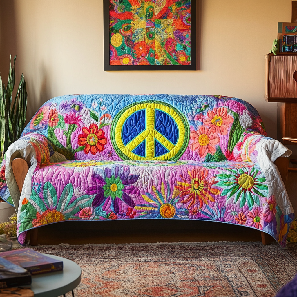Hippie Bloom Quilted Sofa Cover Holiday Living Decorations Christmas Gift Ideas For Hippies