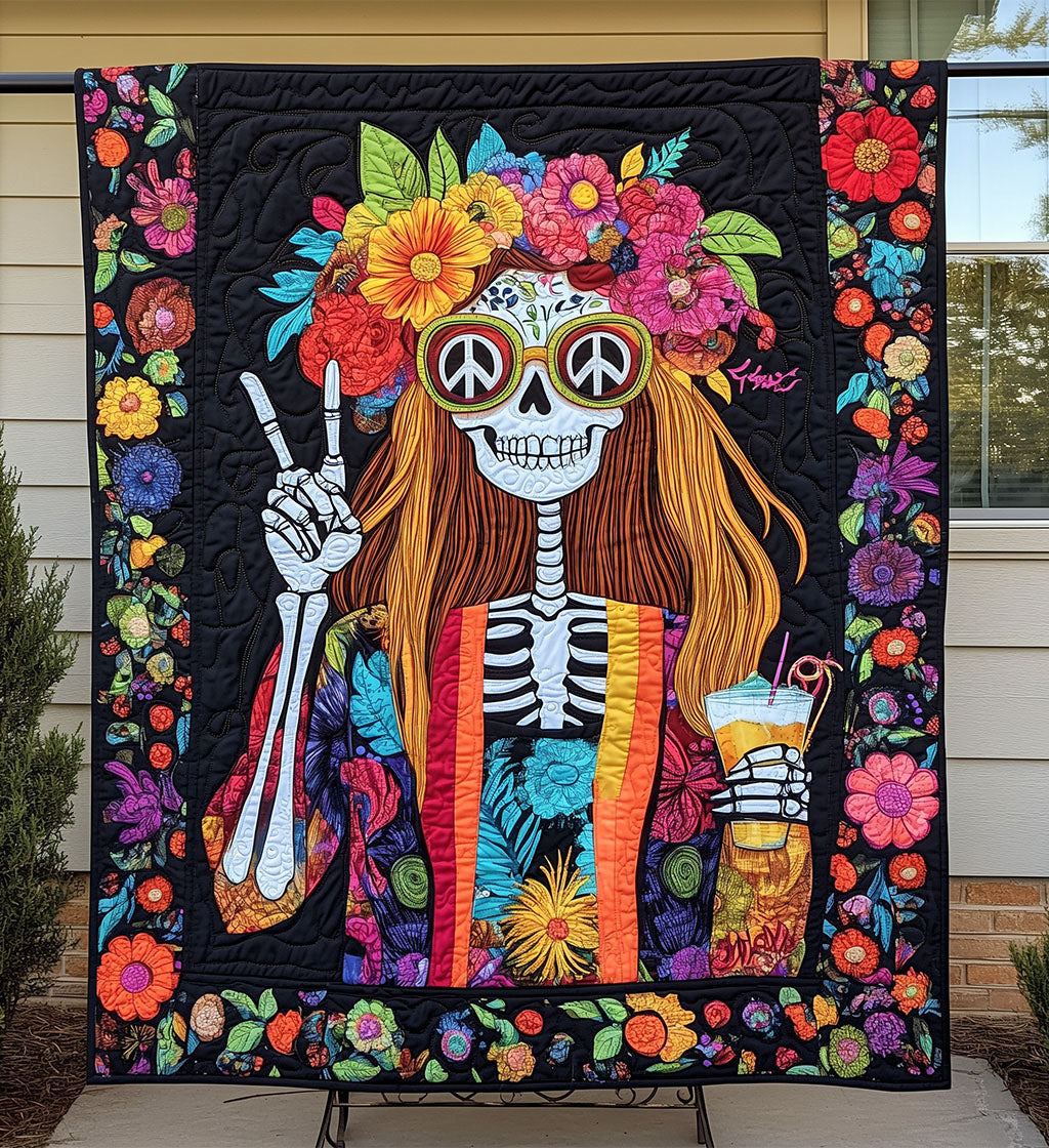 Hippie Blossom Bones Quilted Blanket kull Gifts For Her