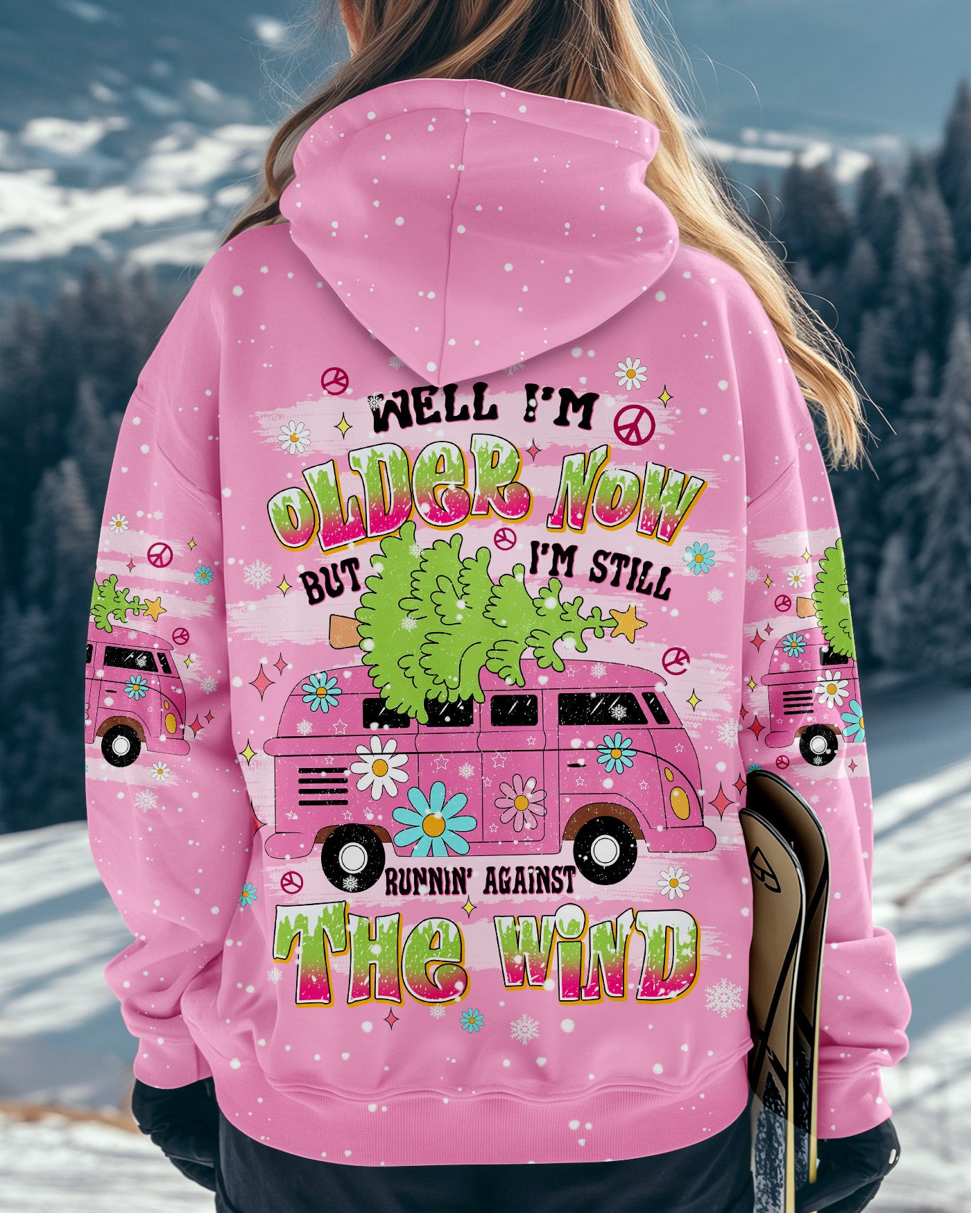Hippie Bus And Pine Tree Hoodie Running Against The Wind Cute Merchandise For Christmas