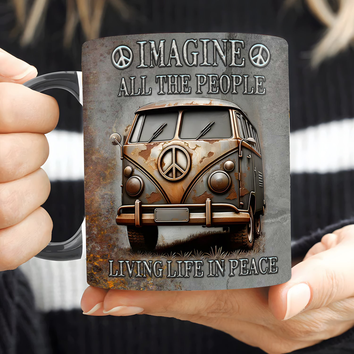 Hippie Bus Imagine All The People Mug Living Life In Peace Vintage Mug Gifts For Dad