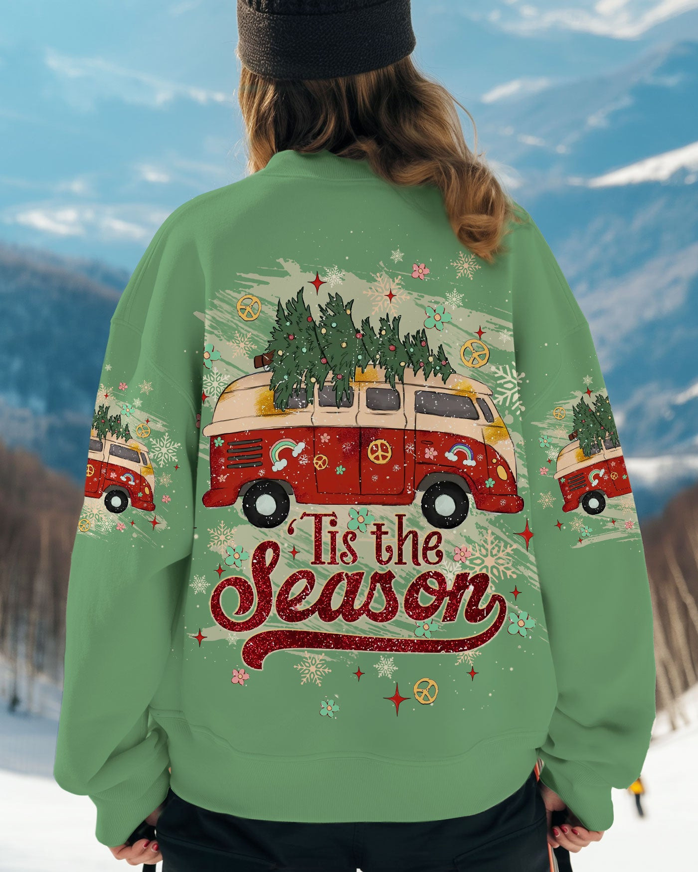 Hippie Bus Tis The Season Sweatshirt Cute Christmas Merch Presents For Women
