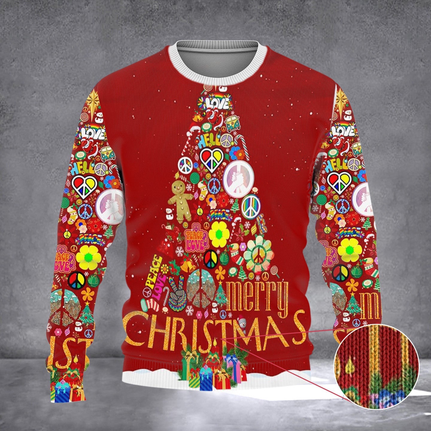 Hippie Christmas Tree Sweater Peace Love Ugly Christmas Sweater Gifts For Family