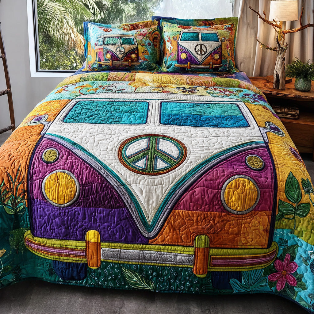Hippie Drive Quilted Bedding Set Holiday Duvet Cover Set Gifts For Hippie Women