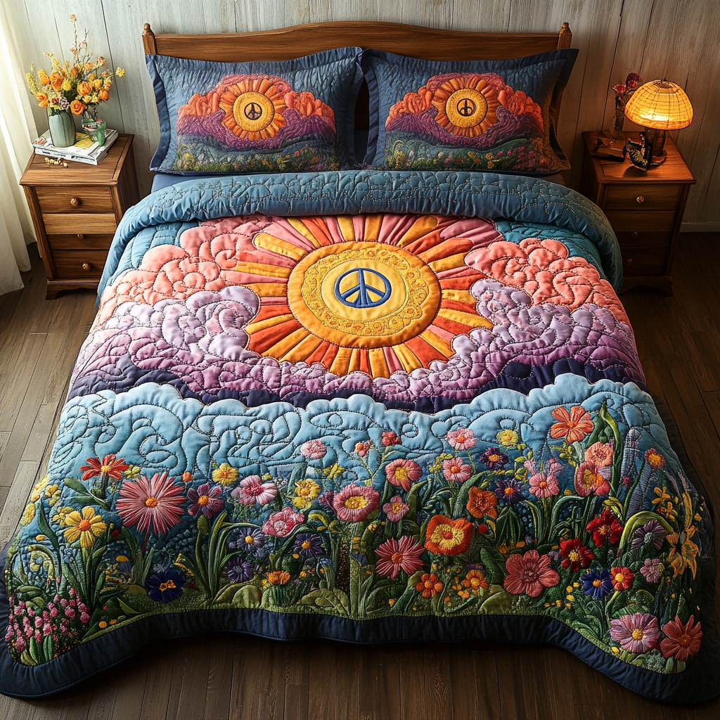 Hippie Flow Quilted Bedding Set Bedroom Decor Gift Ideas For Hippie Mom