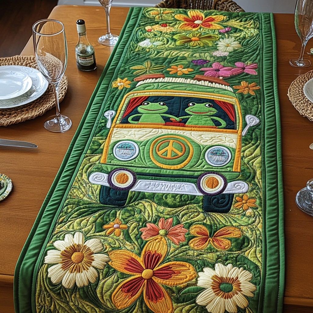 Hippie Frog Quilted Table Runner Dining Table Decor Hippie Gifts Ideas For Her