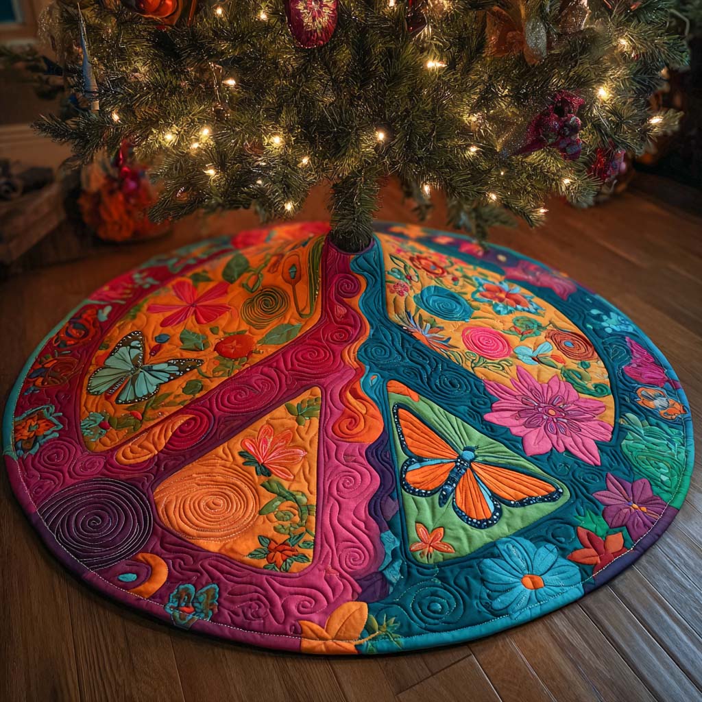 Hippie Garden Harmony Quilted Tree Skirt Winter Holiday Decor Top Christmas Gifts 2025