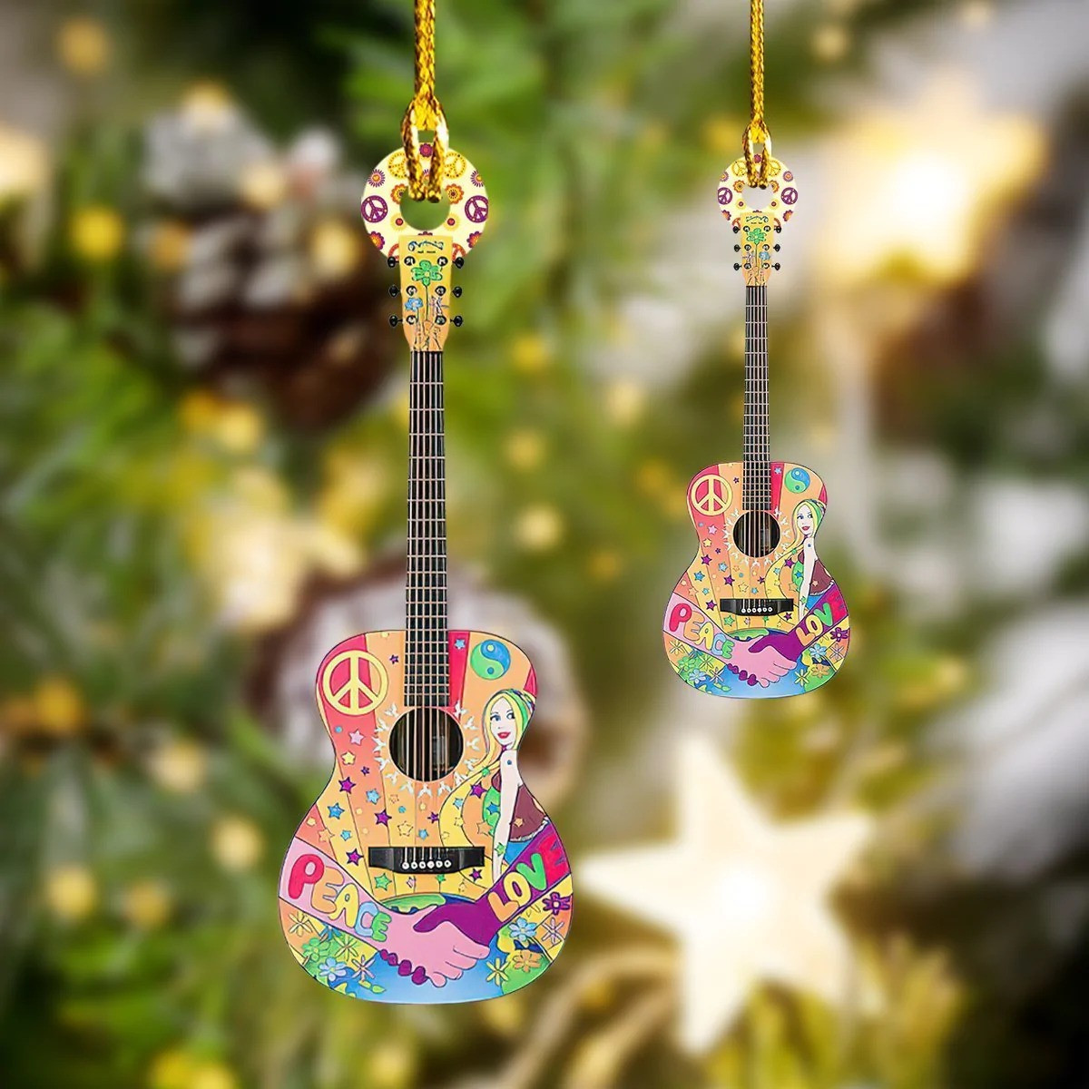 Hippie Guitar Christmas Ornament Guitar Player Ornament Best Gifts For 2024