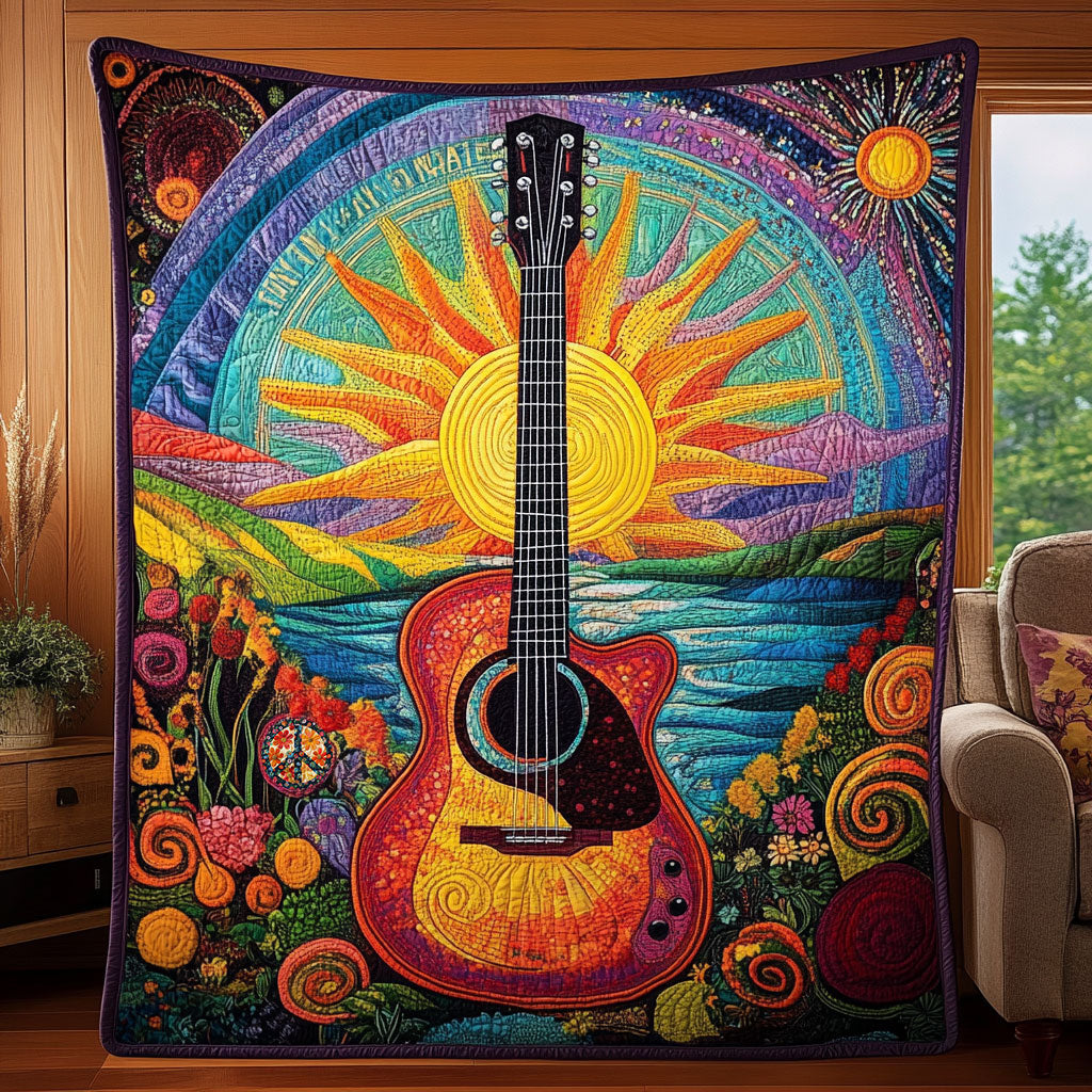 Hippie Guitar Quilt Blanket Christmas Blanket Best Gifts For Hippie Mom