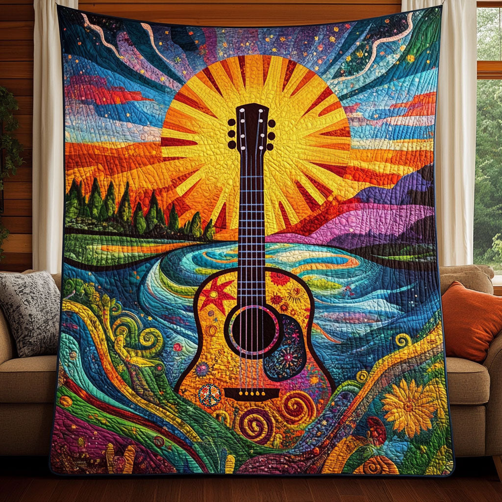 Hippie Guitar Quilt Blanket Throws And Blankets Christmas Gifts For Dad