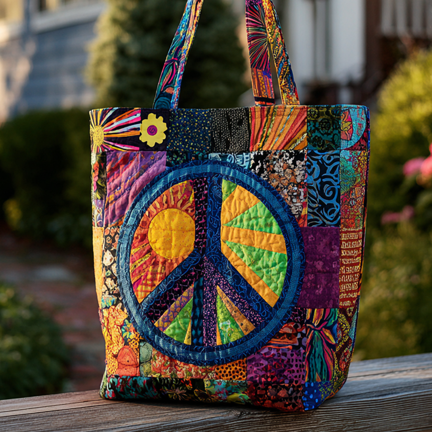 Hippie Heart Quilted Tote Bag Birthday Gift For Hippie Friend