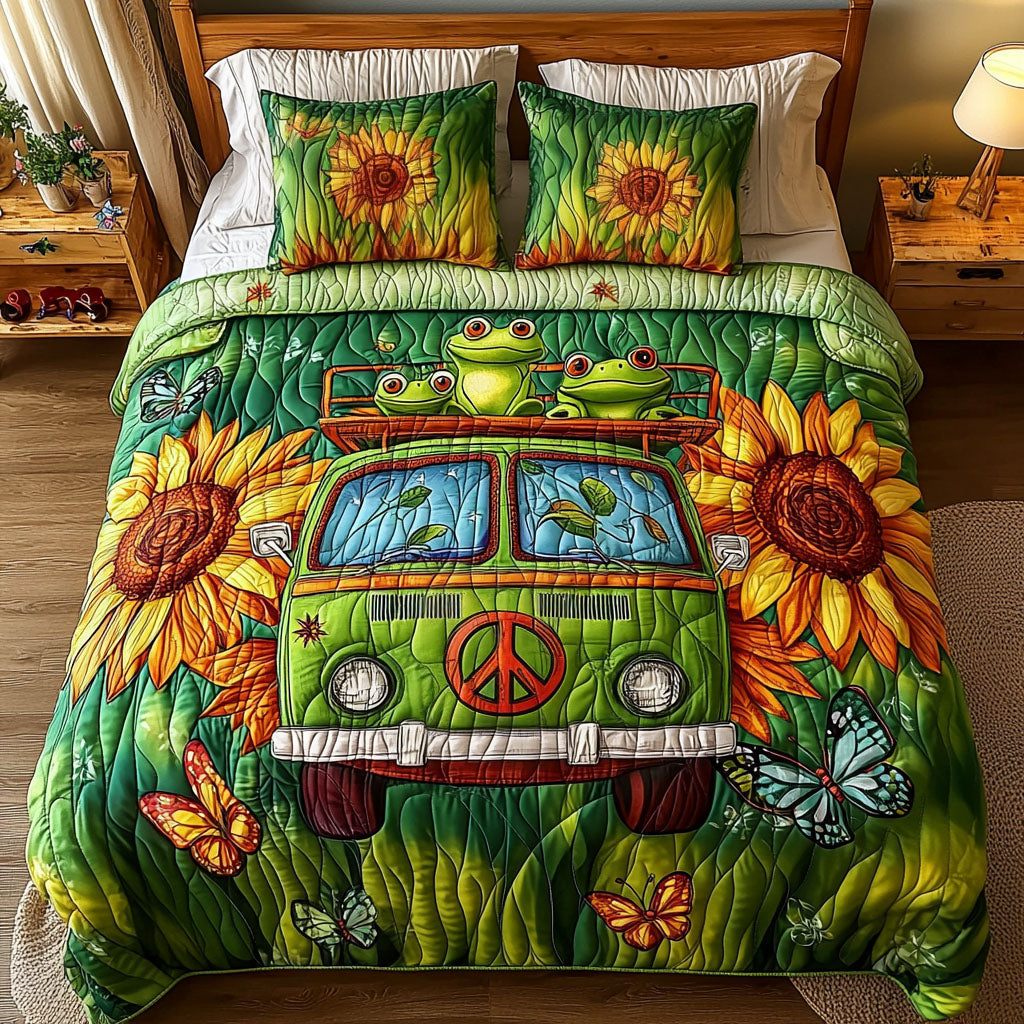 Hippie Hop Van Quilted Bedding Set Best Bed Sheet Set Frog Items For Gifts