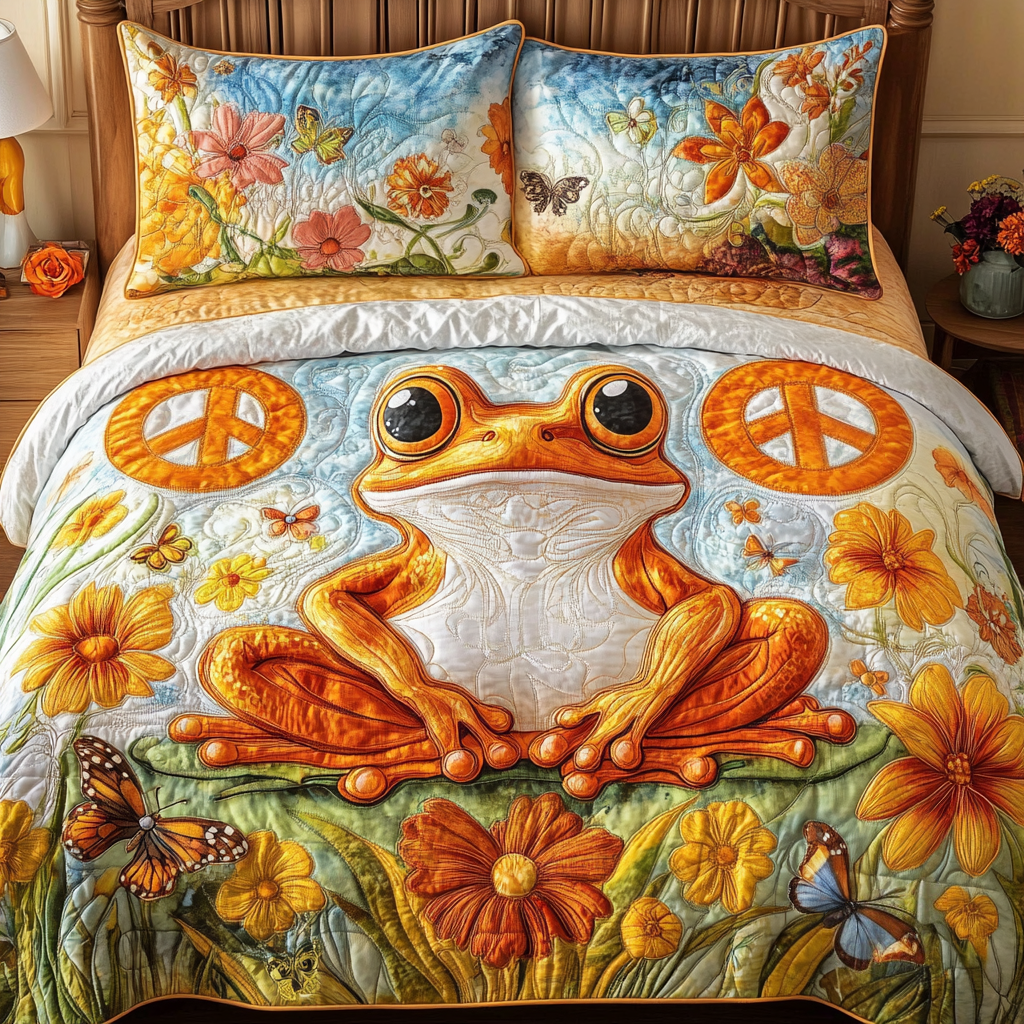 Hippie Hops Quilted Bedding Set Holiday Duvet Covers Frog Christmas Gifts