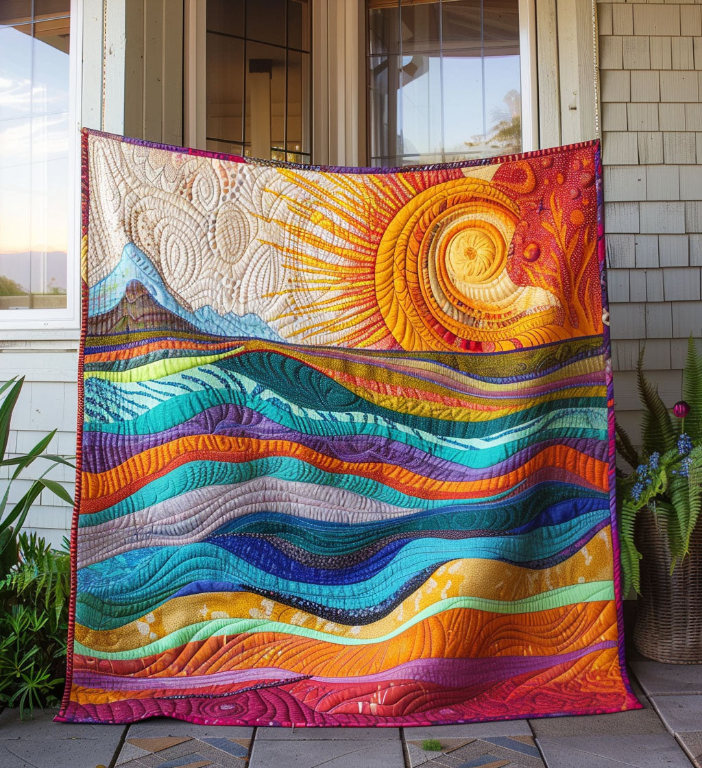 Hippie Horizon Bliss Quilted Blanket Unique Fleece Blankets