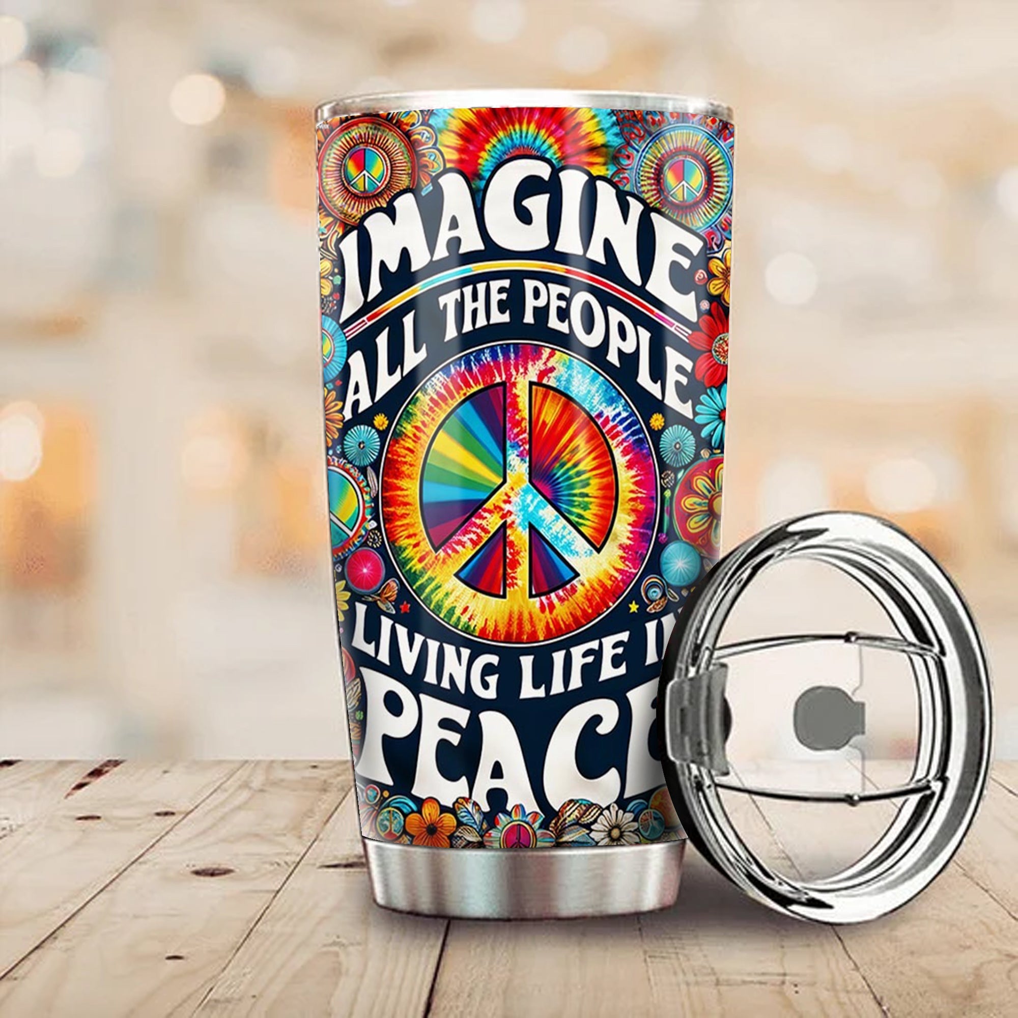 Hippie Imagine All The People Living Life In Peace Tumbler Peace Lover Hippie Tumbler