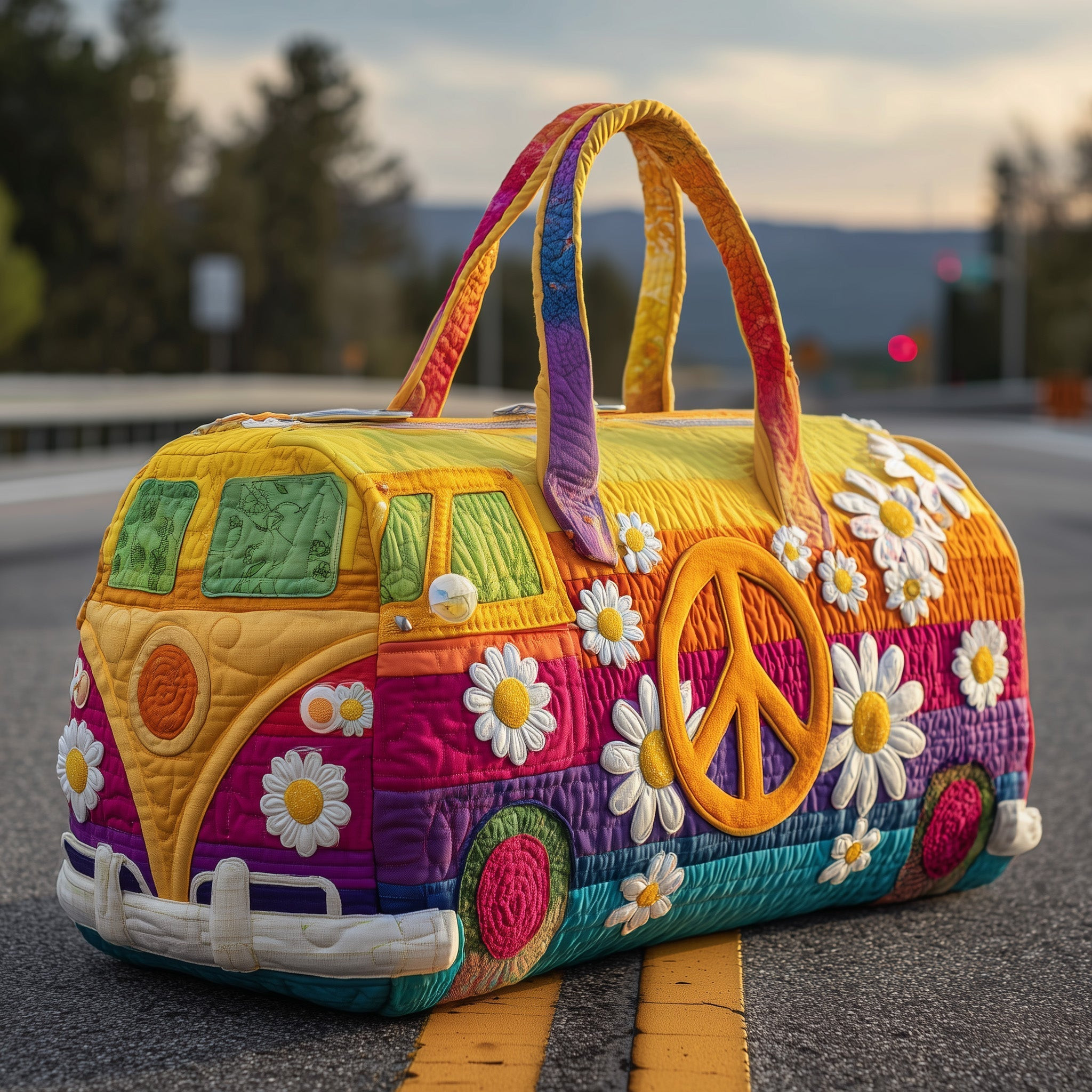 Hippie Journey Quilted Duffle Bag Boho Travel Bag Best Gift For Free Spirit Camping Road Adventurers