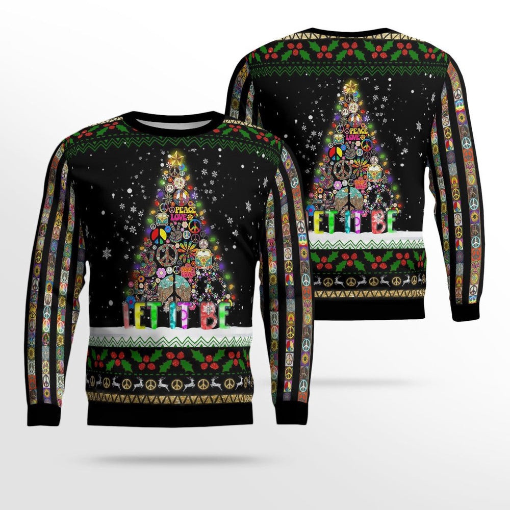 Hippie Let It Be Christmas AOP Ugly Sweater Xmas Unisex Sweater Christmas Gifts For Men Women