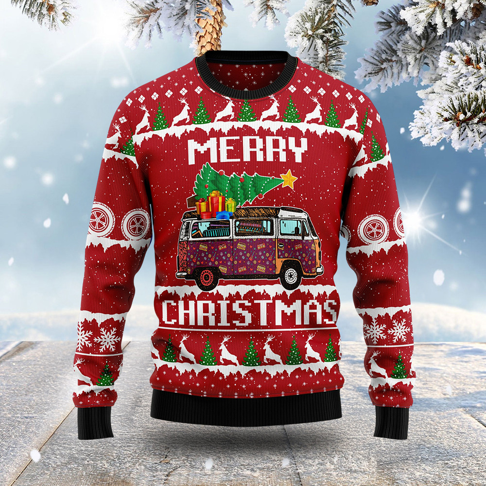 Hippie Merry Christmas Ugly Christmas Sweater Holiday Sweater Best Gifts For Peace Lovers