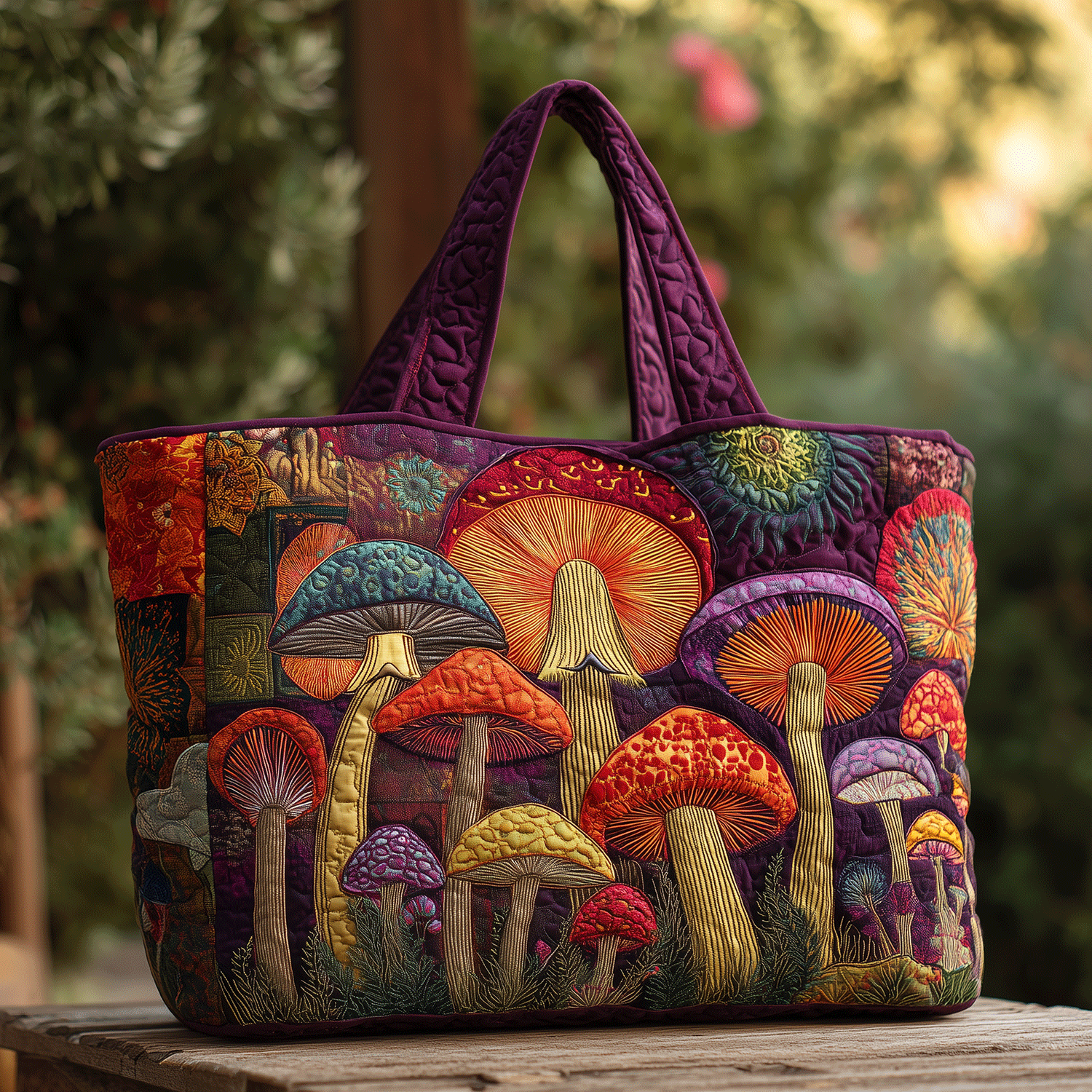 Hippie Mushroom Dreams Quilted Tote Bag Mushroom Presents