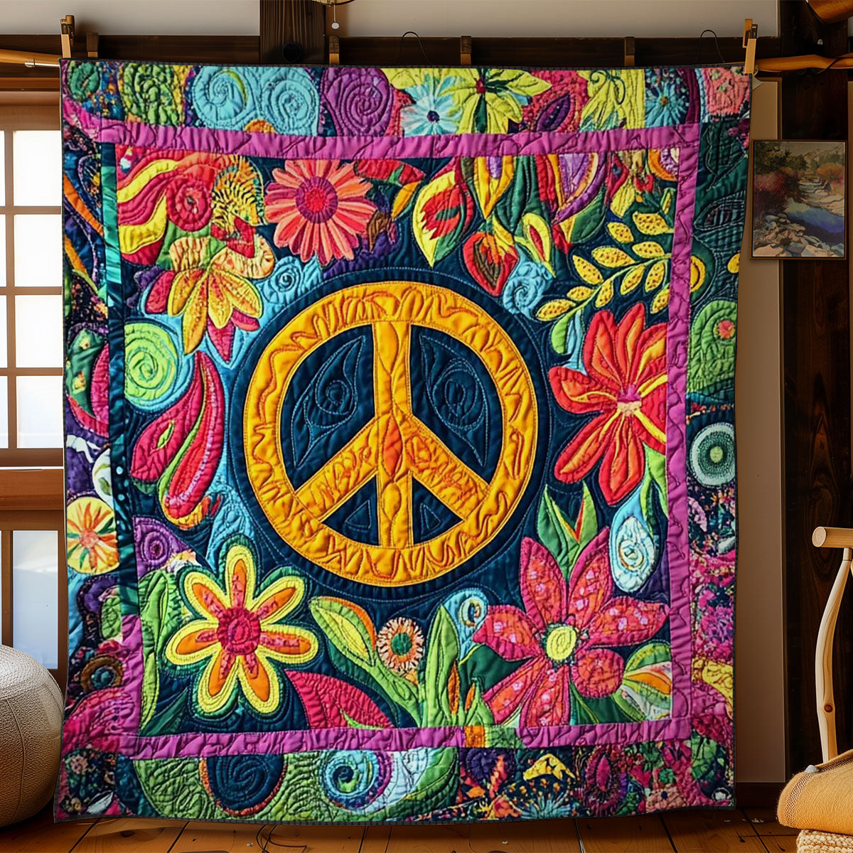 Hippie Peace Garden Quilt Perfect Holiday Gift for Blanket Lovers