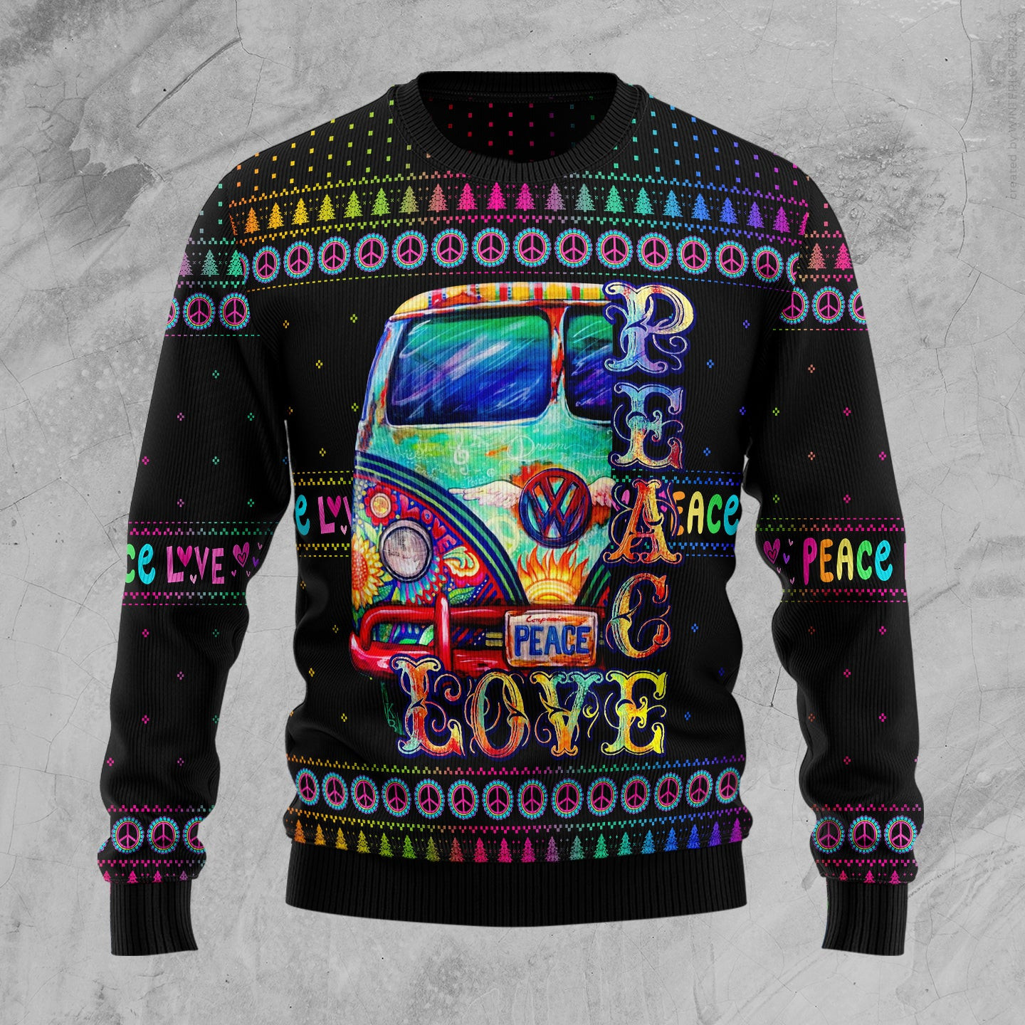 Hippie Peace Love Ugly Christmas Sweater