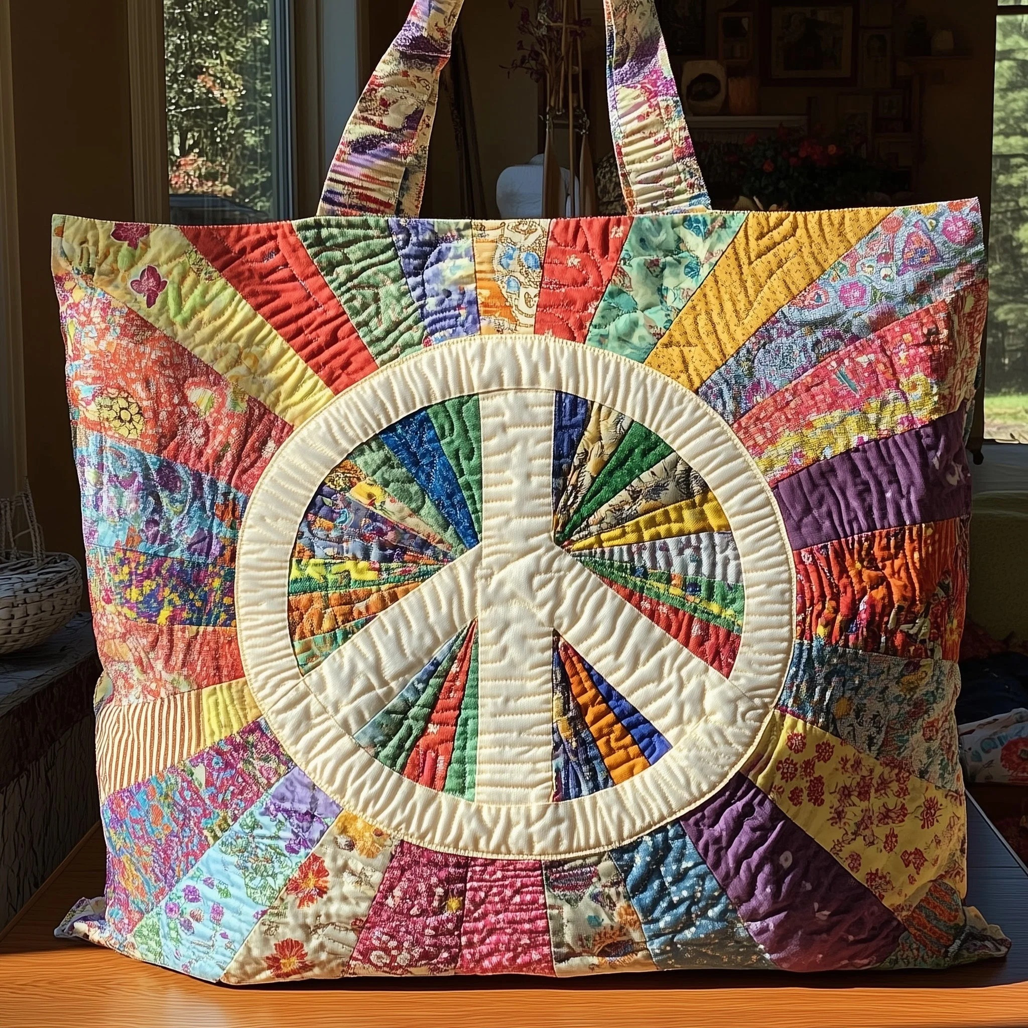 Hippie Peace Sign Quilted Tote Bag Cute Travel Bags Cool Gifts Idea For Hippie Lovers