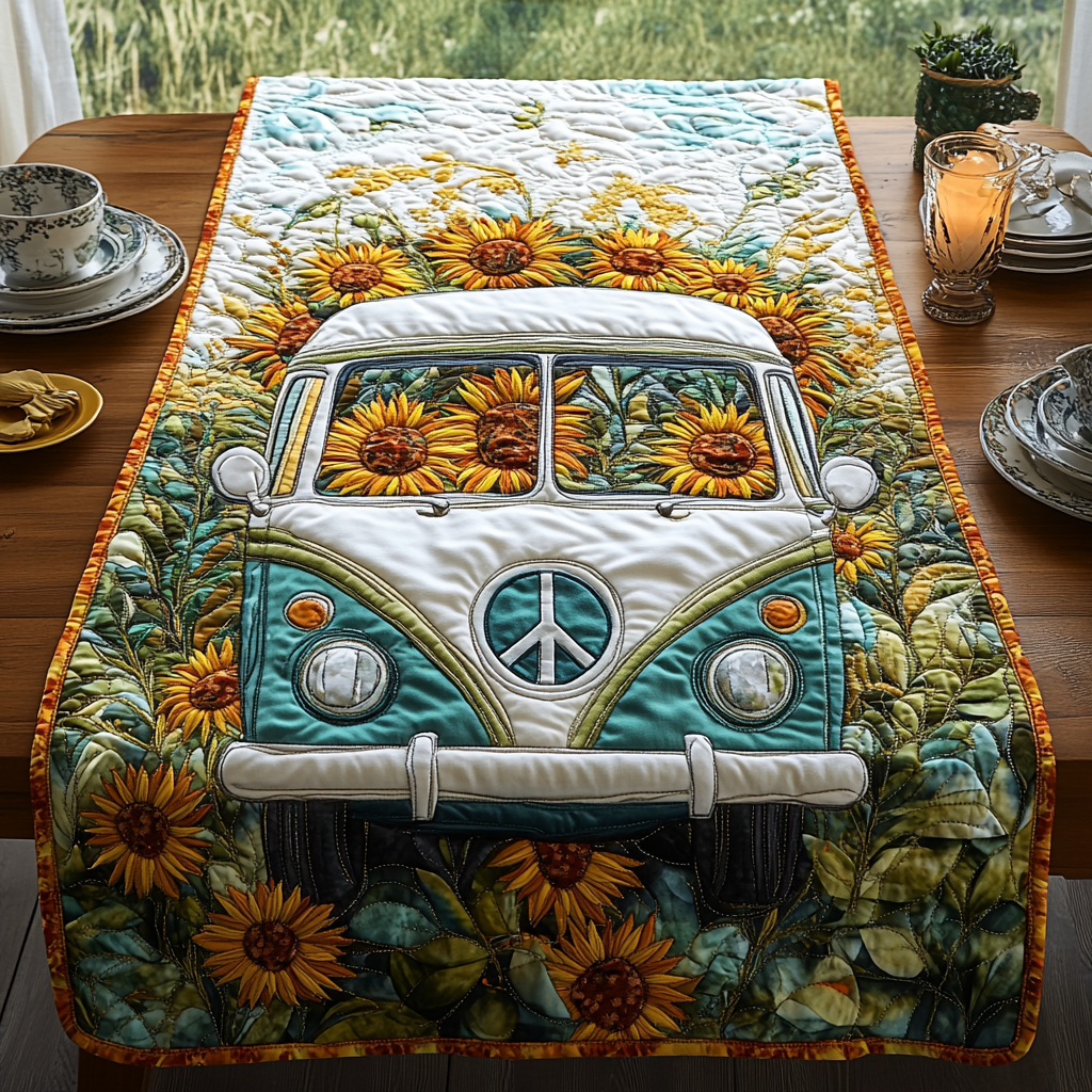 Hippie Petals Quilted Table Runner Kitchen Table Decor Ideas Sunflower Birthday Gifts