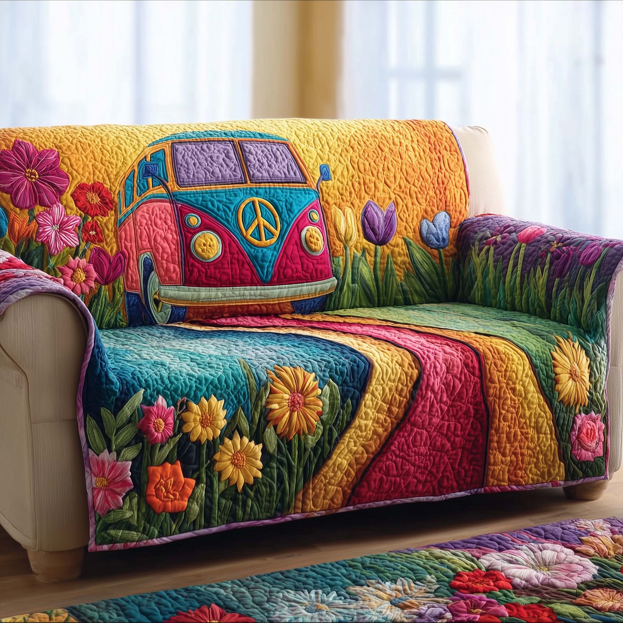 Hippie Quilted Sofa Cover Colorful Bohemian Style Cover Gifts For Your Hippie Friend