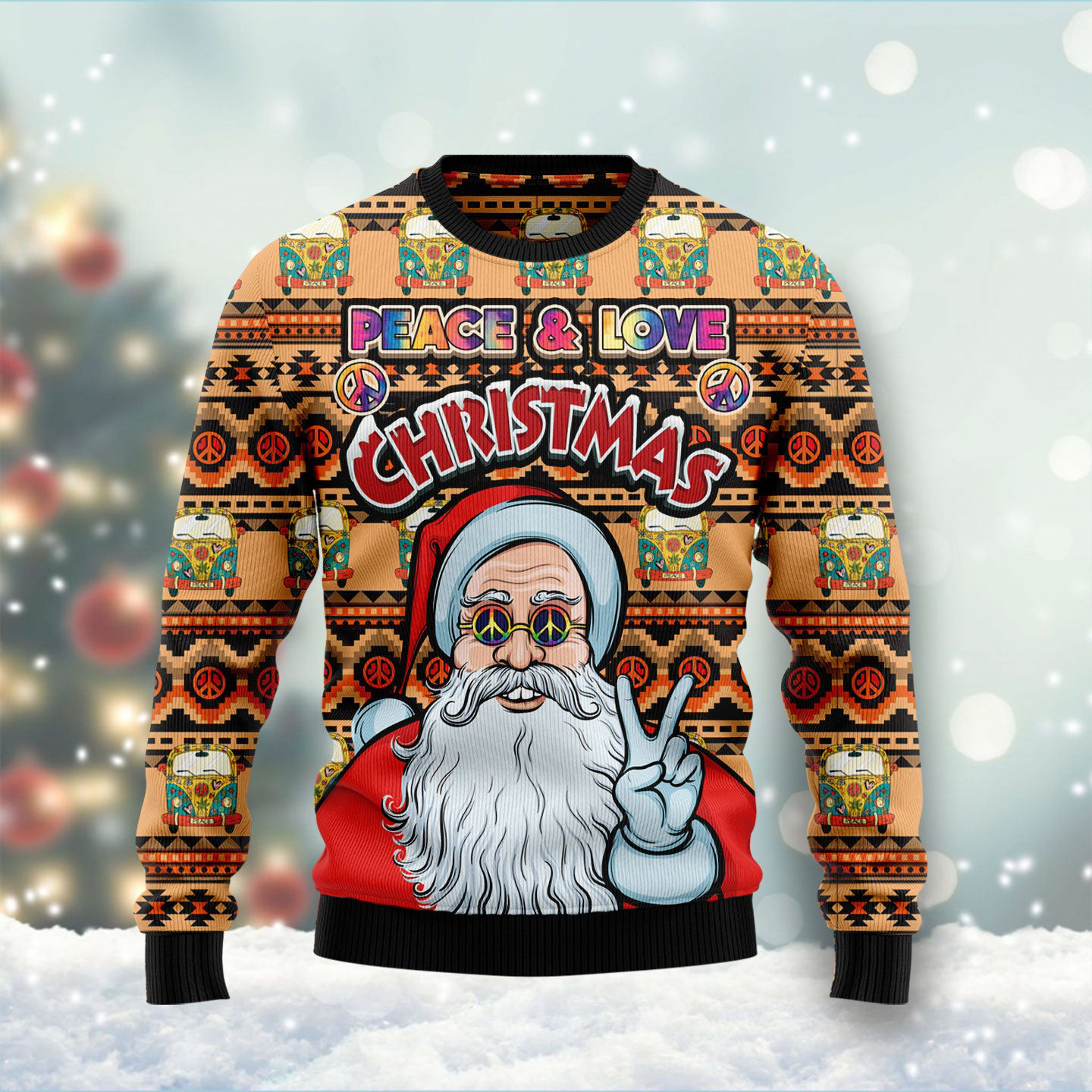 Hippie Santa Claus Peace And Love Ugly Christmas Sweater Funny Christmas Sweater