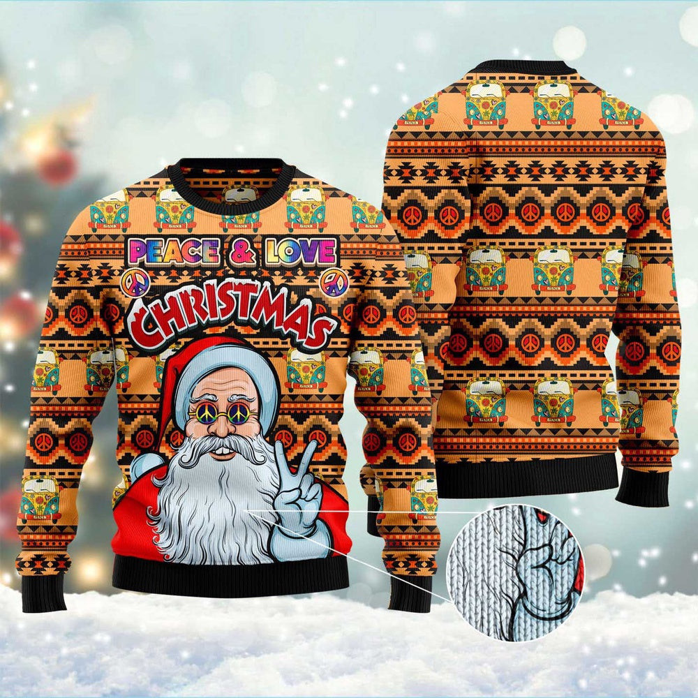 Hippie Santa Claus Peace And Love Ugly Christmas Sweater Funny Ugly Christmas Sweater Xmas Gifts