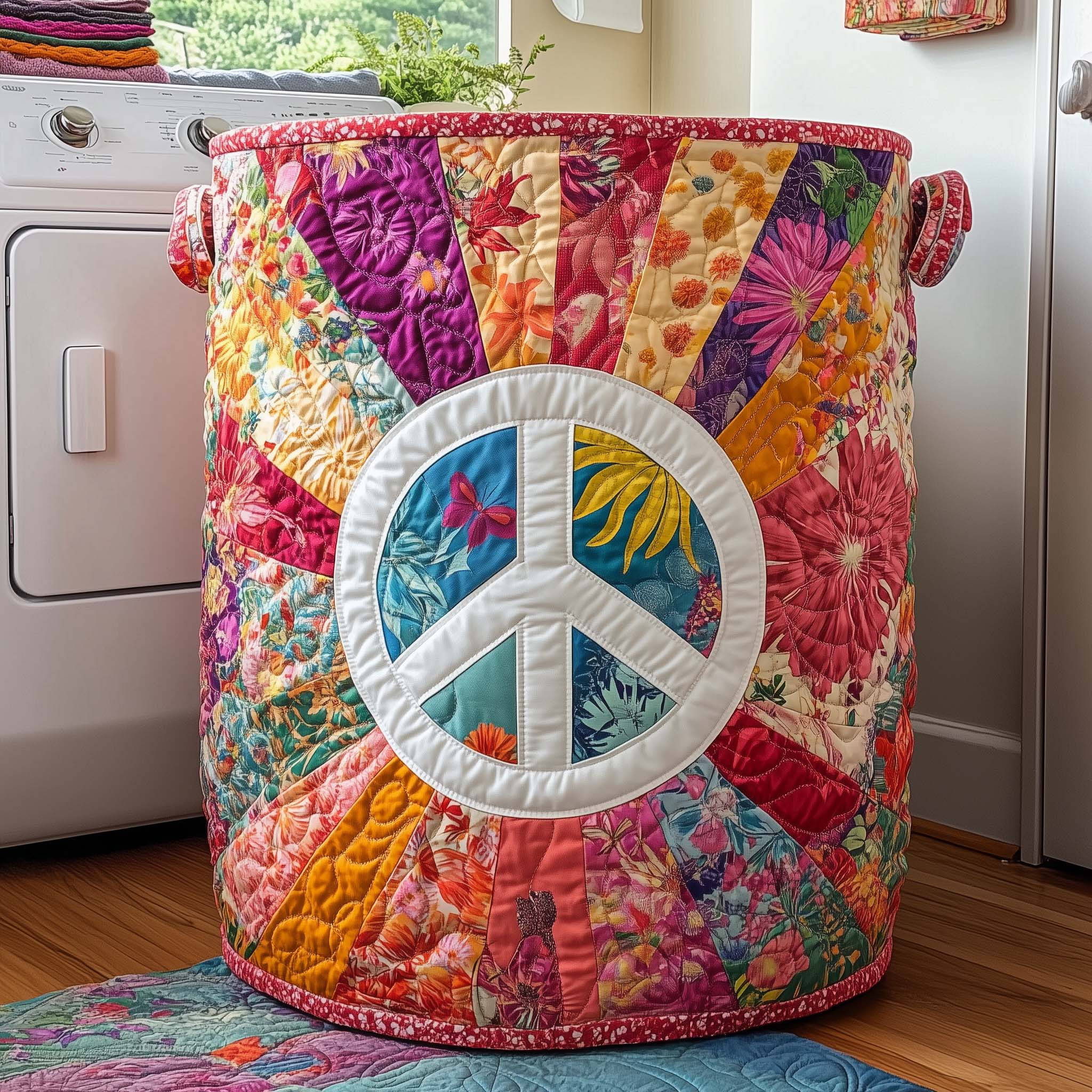 Hippie Serenity Quilted Laundry Basket Hippie Home Decor Flower Themed Gifts For Women