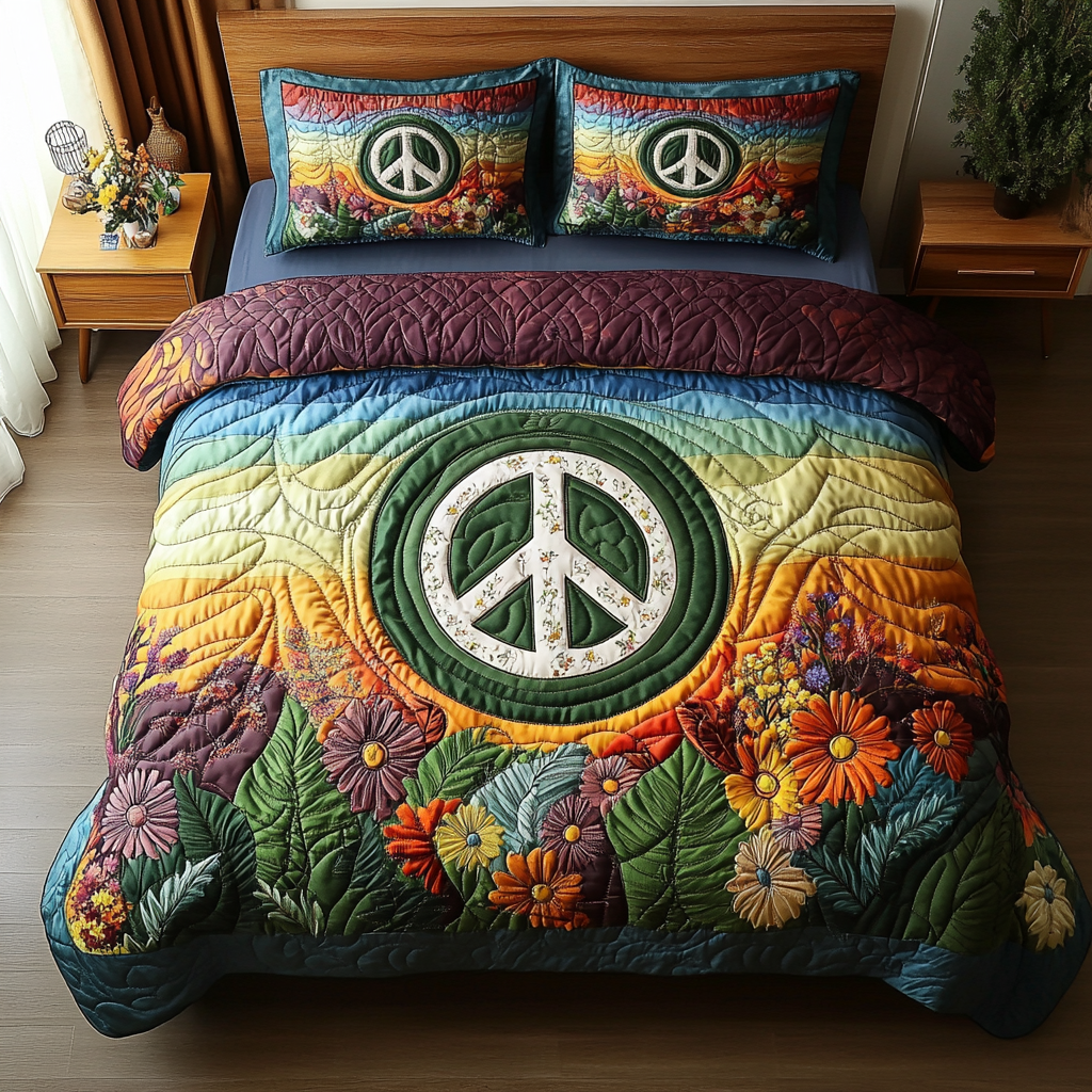 Hippie Spirit Quilted Bedding Set Best Bed Sheet Set Hippie Christmas Gifts
